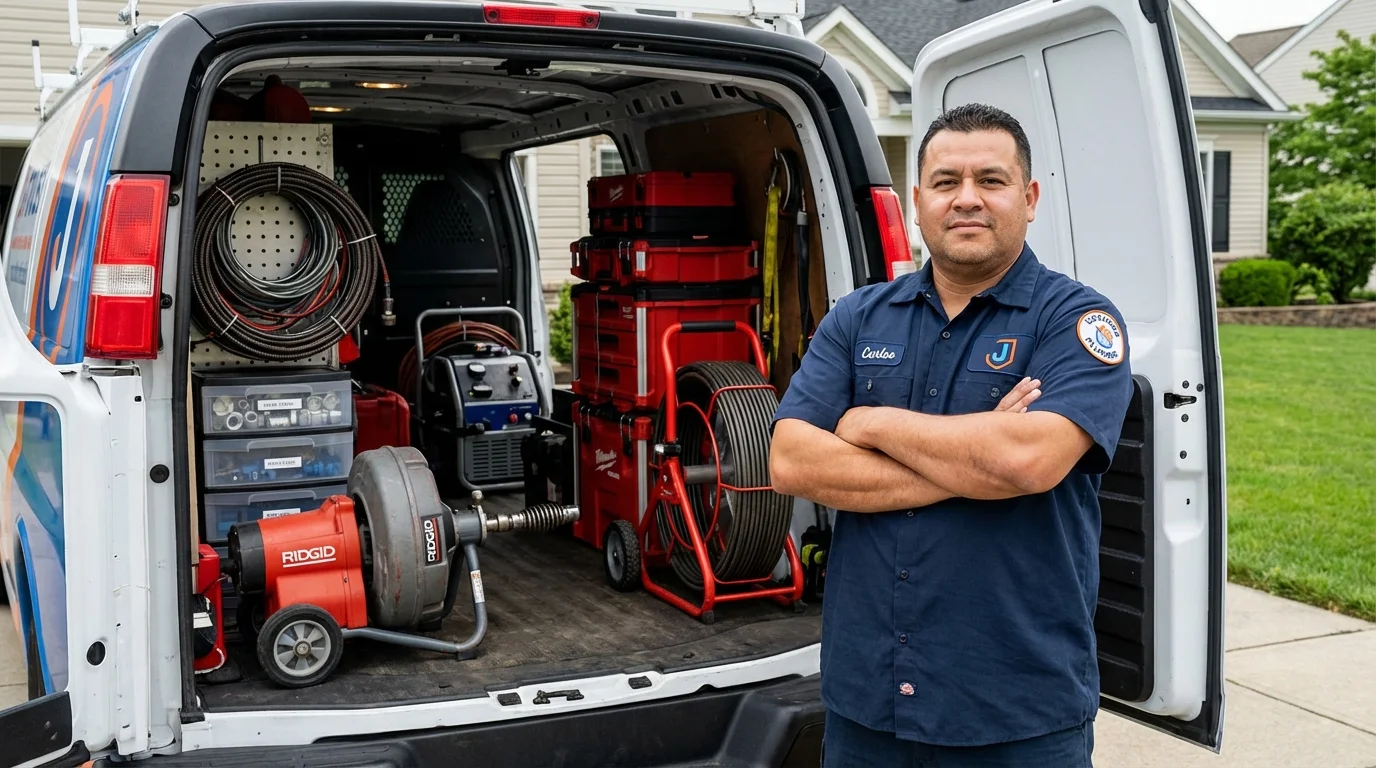 Professional drain cleaning equipment and Johns Plumbing LLC plumber in Rutherford