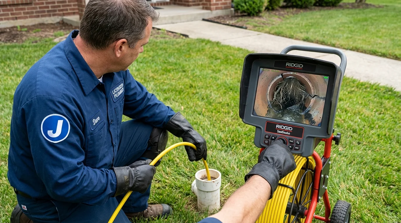 Sewer camera inspection being performed by Johns Plumbing LLC in Rutherford