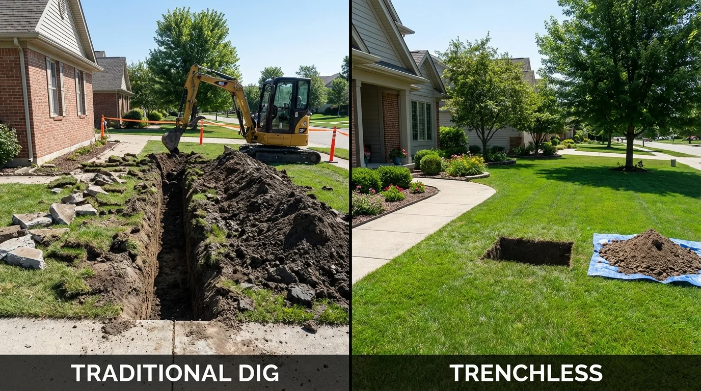 Trenchless sewer repair with minimal yard damage versus traditional excavation in Rutherford, NJ